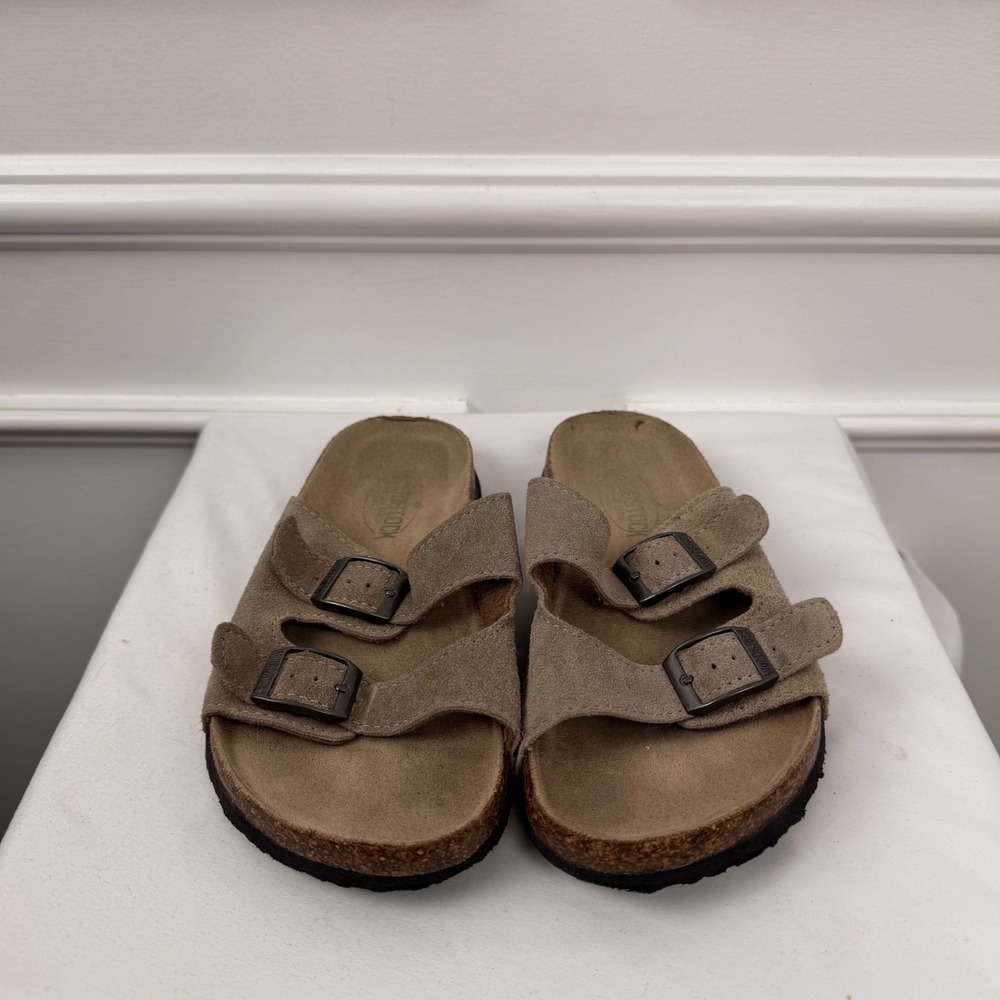 Woodstock Boys Suede Two Strap Slide Sandals Brown Taupe Size 2M
